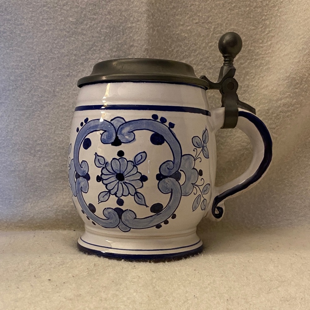 Blue and White German Ceramic Beer Stein
